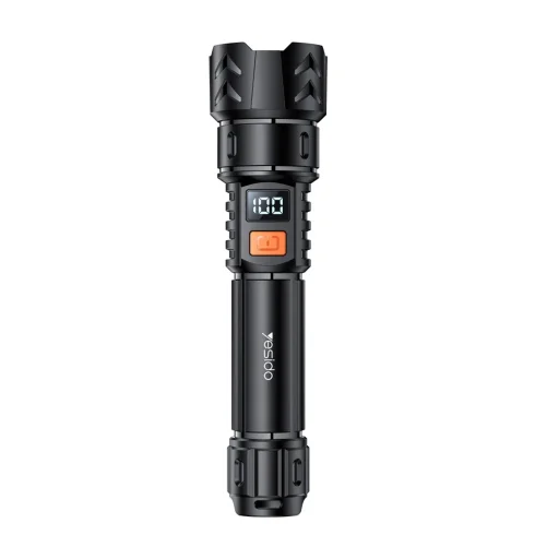Yesido - Baterka (TC10) - Teleskopický zoom, Biely laserový LED, 5 režimov, Nabíjateľná, Digitálny displej, 4W, 800mAh - Čierna - 1