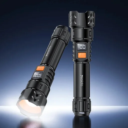 Yesido - Baterka (TC10) - Teleskopický zoom, Biely laserový LED, 5 režimov, Nabíjateľná, Digitálny displej, 4W, 800mAh - Čierna - 2