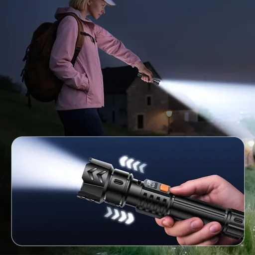 Yesido - Baterka (TC10) - Teleskopický zoom, Biely laserový LED, 5 režimov, Nabíjateľná, Digitálny displej, 4W, 800mAh - Čierna - 3