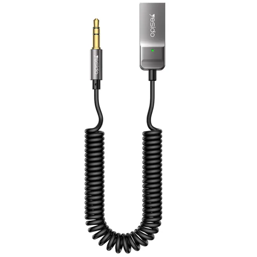 Yesido - Audio kábel (YAU82) - Bluetooth adaptér do auta, z USB na Jack 3,5 mm, špirálový dizajn, nylonové opletenie, 1,4 m - čierny - 1