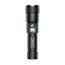 Yesido - Baterka (TC11) - Teleskopický zoom, Biela laserová LED, 3 režimy, Nabíjateľná, Digitálny displej, 3W, 1200mAh - Čierna