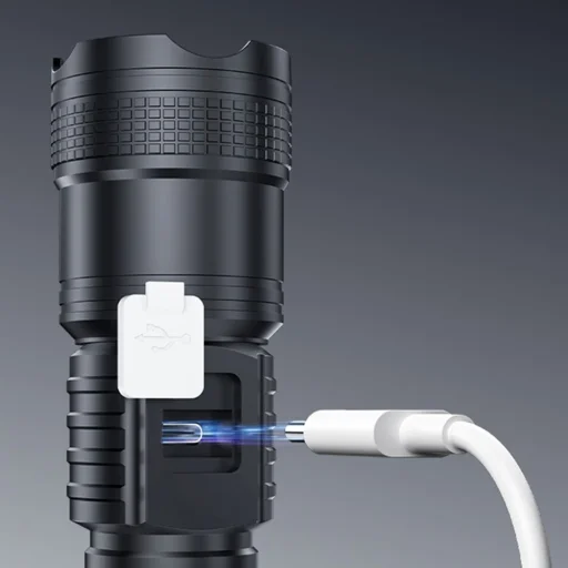 Yesido - Baterka (TC11) - Teleskopický zoom, Biela laserová LED, 3 režimy, Nabíjateľná, Digitálny displej, 3W, 1200mAh - Čierna - 4