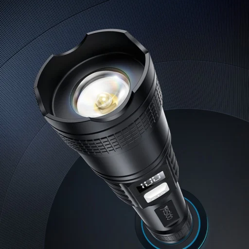 Yesido - Baterka (TC11) - Teleskopický zoom, Biela laserová LED, 3 režimy, Nabíjateľná, Digitálny displej, 3W, 1200mAh - Čierna - 5