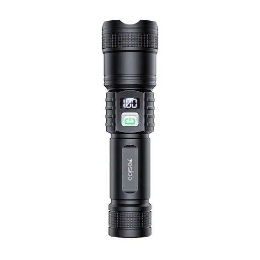 Yesido - Baterka (TC11) - Teleskopický zoom, Biela laserová LED, 3 režimy, Nabíjateľná, Digitálny displej, 3W, 1200mAh - Čierna - 1
