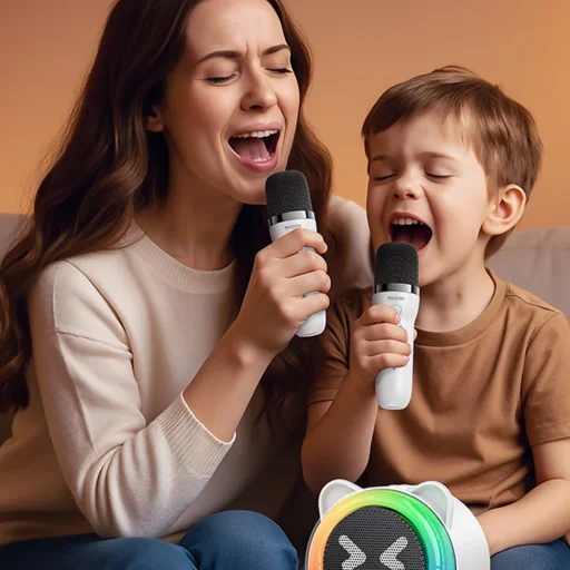 Yesido - Bezdrôtový karaoke reproduktor (YSW36) - 2x mikrofón 300 mAh, Bluetooth 5.3, TF karta, USB, AUX, 1200 mAh, 5 W - Biely - 4