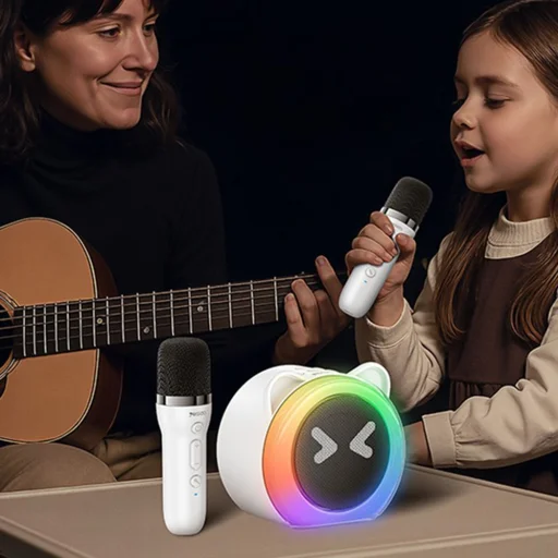 Yesido - Bezdrôtový karaoke reproduktor (YSW36) - 2x mikrofón 300 mAh, Bluetooth 5.3, TF karta, USB, AUX, 1200 mAh, 5 W - Biely - 5