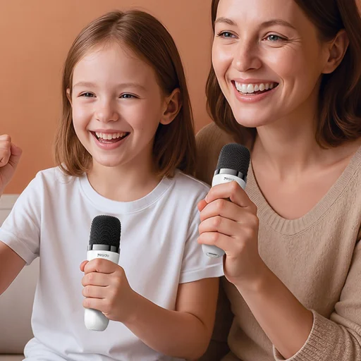 Yesido - Bezdrôtový karaoke reproduktor (YSW36) - 2x mikrofón 300 mAh, Bluetooth 5.3, TF karta, USB, AUX, 1200 mAh, 5 W - Biely - 6