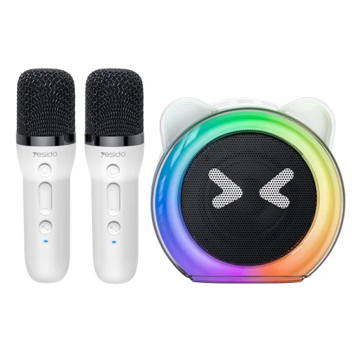 Yesido - Bezdrôtový karaoke reproduktor (YSW36) - 2x mikrofón 300 mAh, Bluetooth 5.3, TF karta, USB, AUX, 1200 mAh, 5 W - Biely - 1