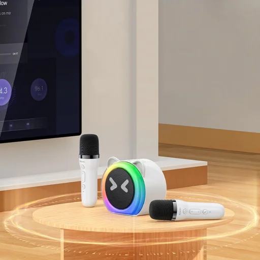 Yesido - Bezdrôtový karaoke reproduktor (YSW36) - 2x mikrofón 300 mAh, Bluetooth 5.3, TF karta, USB, AUX, 1200 mAh, 5 W - Biely - 3