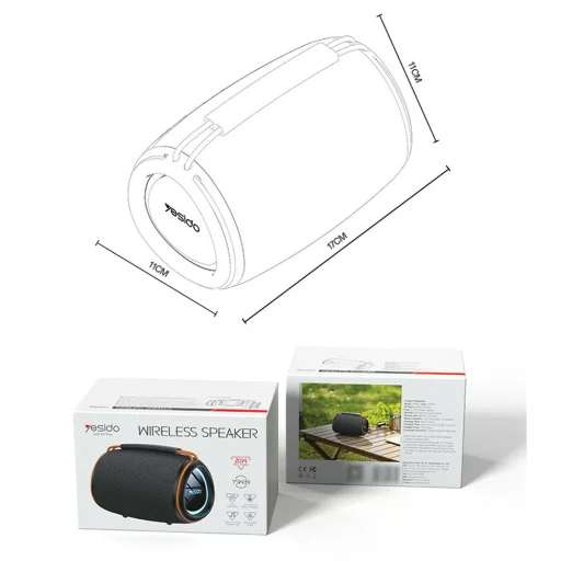 Yesido - Bezdrôtový reproduktor (YSW39) - Bluetooth 5.3, RGB osvetlenie, TWS, TF karta, USB, AUX, 1200mAh, 20W - Čierny - 7