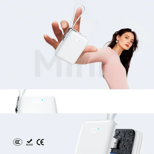 Joyroom JR-PBF27 Pro 10000mAh 30W Powerbank s integrovaným káblom USB-C a ďalším obojsmerným káblom USB-C - Lightning - biela - 4