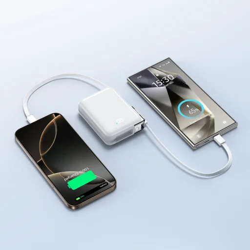 Joyroom JR-PBF27 Pro 10000mAh 30W Powerbank s integrovaným káblom USB-C a ďalším obojsmerným káblom USB-C - Lightning - biela - 6