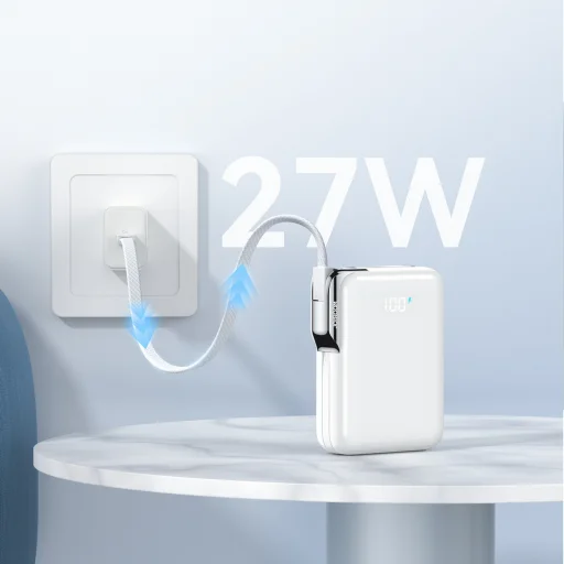 Joyroom JR-PBF27 Pro 10000mAh 30W Powerbank s integrovaným káblom USB-C a ďalším obojsmerným káblom USB-C - Lightning - biela - 7