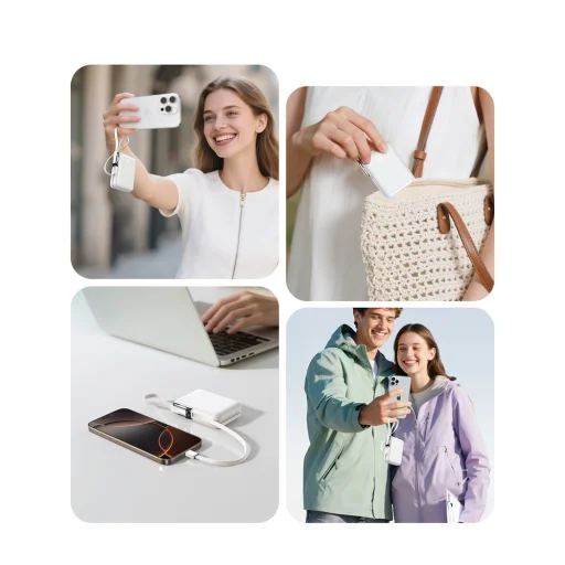 Joyroom JR-PBF27 Pro 10000mAh 30W Powerbank s integrovaným káblom USB-C a ďalším obojsmerným káblom USB-C - Lightning - biela - 9