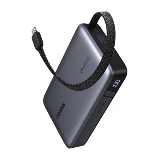 Ugreen PB550 Powerbank 20000mAh USB + USB-C, 67W, vstavaný kábel (sivá) - 2