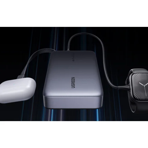 Ugreen PB550 Powerbank 20000mAh USB + USB-C, 67W, vstavaný kábel (sivá) - 5