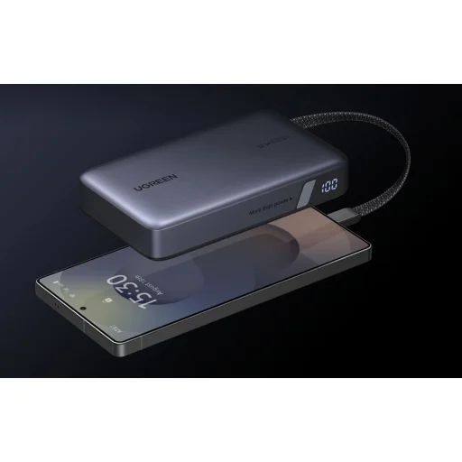 Ugreen PB550 Powerbank 20000mAh USB + USB-C, 67W, vstavaný kábel (sivá) - 6
