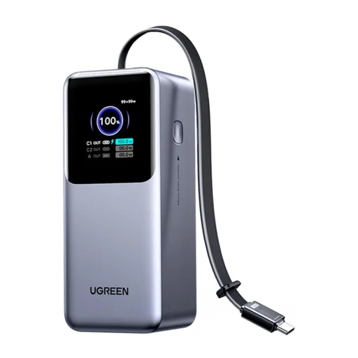 Powerbanka 20000mAh Ugreen PB726 USB + USB-C, 165W, vstavaný kábel (sivá) - 2