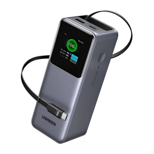 Powerbanka 20000mAh Ugreen PB726 USB + USB-C, 165W, vstavaný kábel (sivá) - 3