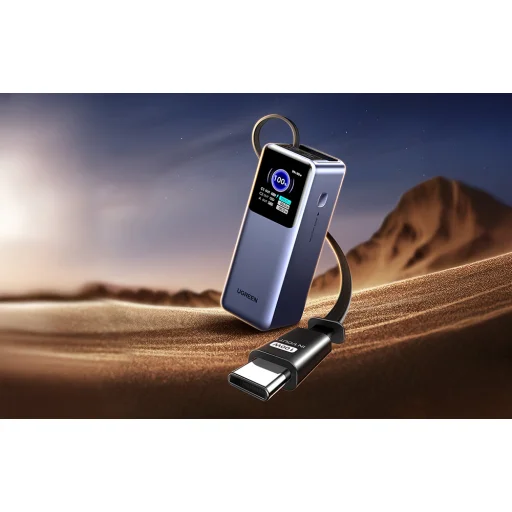 Powerbanka 20000mAh Ugreen PB726 USB + USB-C, 165W, vstavaný kábel (sivá) - 4