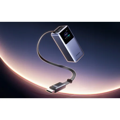 Powerbanka 20000mAh Ugreen PB726 USB + USB-C, 165W, vstavaný kábel (sivá) - 6