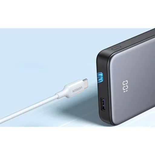 Powerbanka 10000mAh Ugreen PB526 USB + USB-C, 20W, vstavaný kábel (sivá) - 7