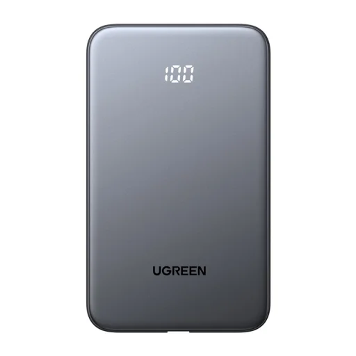 Powerbanka 10000mAh Ugreen PB526 USB + USB-C, 20W, vstavaný kábel (sivá) - 1