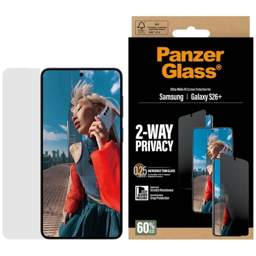 Samsung Galaxy S26 Plus SAFE by PanzerGlass Ultra-Wide Fit EasyAligner privátne ochranné sklo - 1