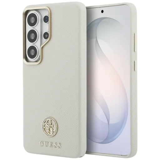 Samsung Galaxy S26 Ultra Guess 4G Strasszköves Kerek Logó MagSafe tok bézs - 1