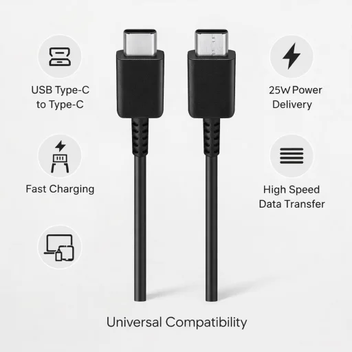 Samsung - Originálny dátový kábel (EP-DG980) - Type-C na Type-C Rýchle nabíjanie 3A, 25W, 1m - Čierny (Bulk balenie) - 3