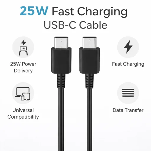 Samsung - Originálny dátový kábel (EP-DG980) - Type-C na Type-C Rýchle nabíjanie 3A, 25W, 1m - Čierny (Bulk balenie) - 4