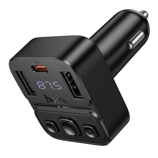 Hoco E87 bluetooth FM transmitter do auta USB A + USB C QC PD 35W čierny - 2