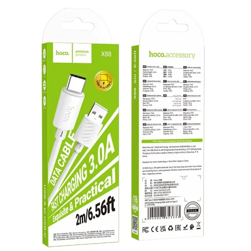 USB kábel Type-C Hoco 3A 2 m biely - 5