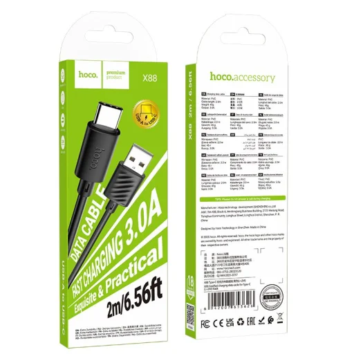 Hoco X88 USB A - USB C kábel 3A 2 m čierny - 6