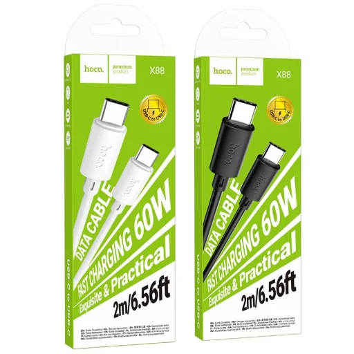Čierny kábel USB-C na USB-C Hoco 3A 60W 2 m X88 - 7