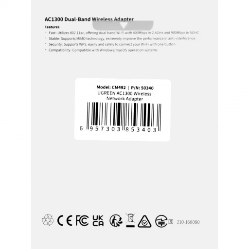 Wi-Fi Adapter Ugreen CM492, Dual Band, 1300Mbps, Szürke - 2