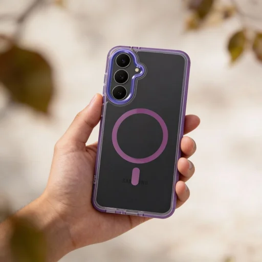 Samsung Galaxy S26 Plus priehľadný hybridný magnetický kryt s fialovým rámom - 4