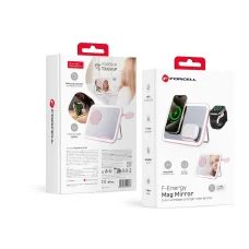 Apple FORCELL F-ENERGY Mag Mirror 15W 3 v 1 bezdrôtová nabíjačka kompatibilná s MagSafe / Apple Watch / Samsung Watch / Airpods ružová