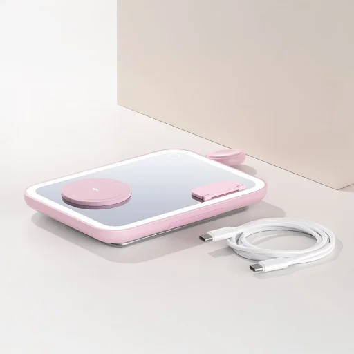 Apple FORCELL F-ENERGY Mag Mirror 15W 3 v 1 bezdrôtová nabíjačka kompatibilná s MagSafe / Apple Watch / Samsung Watch / Airpods ružová - 7