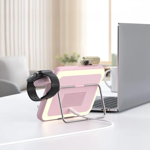 Apple FORCELL F-ENERGY Mag Mirror 15W 3 v 1 bezdrôtová nabíjačka kompatibilná s MagSafe / Apple Watch / Samsung Watch / Airpods ružová - 9