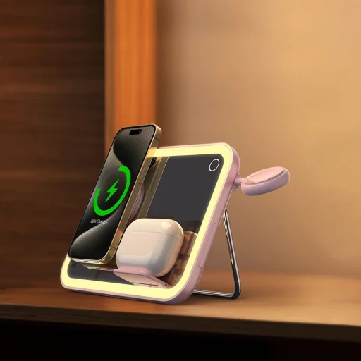 Apple FORCELL F-ENERGY Mag Mirror 15W 3 v 1 bezdrôtová nabíjačka kompatibilná s MagSafe / Apple Watch / Samsung Watch / Airpods ružová - 11