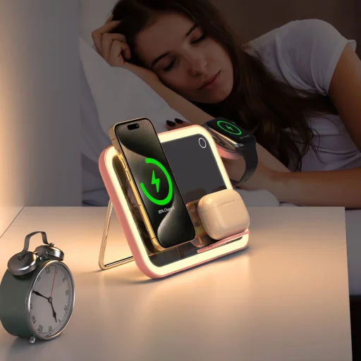 Apple FORCELL F-ENERGY Mag Mirror 15W 3 v 1 bezdrôtová nabíjačka kompatibilná s MagSafe / Apple Watch / Samsung Watch / Airpods ružová - 13