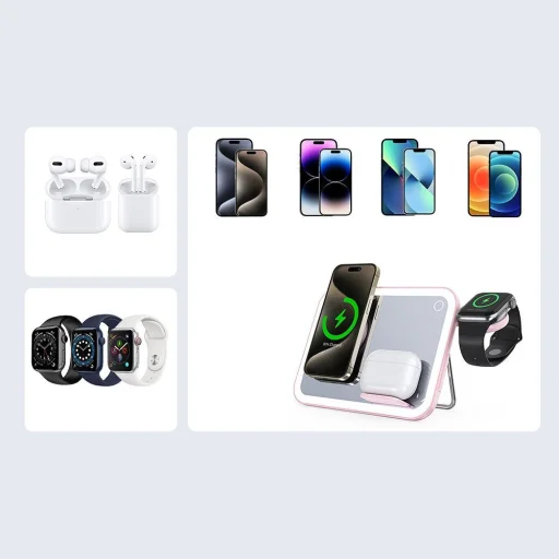Apple FORCELL F-ENERGY Mag Mirror 15W 3 v 1 bezdrôtová nabíjačka kompatibilná s MagSafe / Apple Watch / Samsung Watch / Airpods ružová - 17