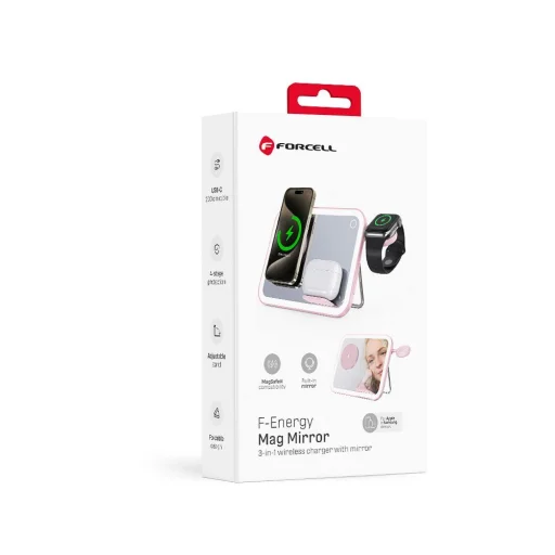 Apple FORCELL F-ENERGY Mag Mirror 15W 3 v 1 bezdrôtová nabíjačka kompatibilná s MagSafe / Apple Watch / Samsung Watch / Airpods ružová - 18