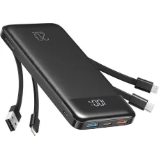 Charmast W1148 Powerbank 5V 3A 10000 mAh so zabudovanými káblami USB A / USB C / Lightning / Micro USB čierna