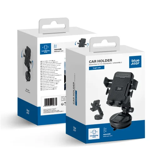 BLUE STAR Tough Lock držiak na telefón do auta na čelné sklo, čierny - 1
