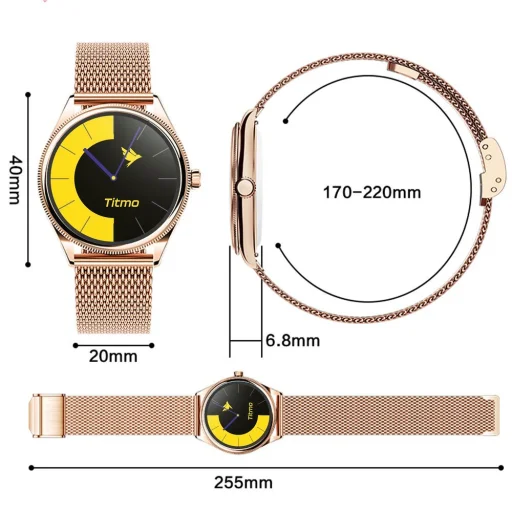 Inteligentné hodinky Titmo O-170 (AMOLED, bluetooth volanie, zlatý sieťovaný remienok z nehrdzavejúcej ocele) zlaté - 5