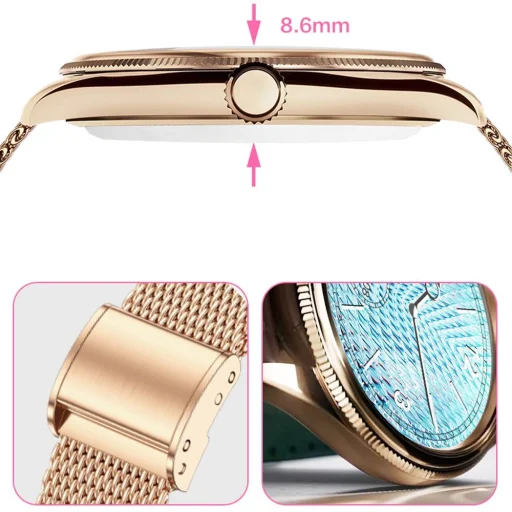 Inteligentné hodinky Titmo O-170 (AMOLED, bluetooth volanie, zlatý sieťovaný remienok z nehrdzavejúcej ocele) zlaté - 9