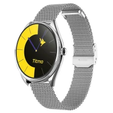 Titmo O-170 smart hodinky (AMOLED, Bluetooth hovory, strieborný sieťovaný remienok z nehrdzavejúcej ocele) strieborné