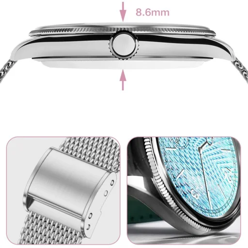 Titmo O-170 smart hodinky (AMOLED, Bluetooth hovory, strieborný sieťovaný remienok z nehrdzavejúcej ocele) strieborné - 10